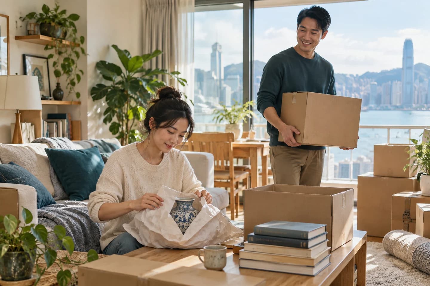 Packing household belongings and boxes for a move